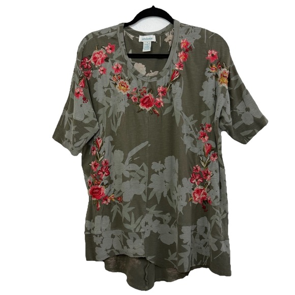 Sundance Embroidered Floral Tunic Top XL Olive Green Boho Cottagecore - Picture 10 of 15